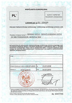 Licencja na transport międzynarodowy